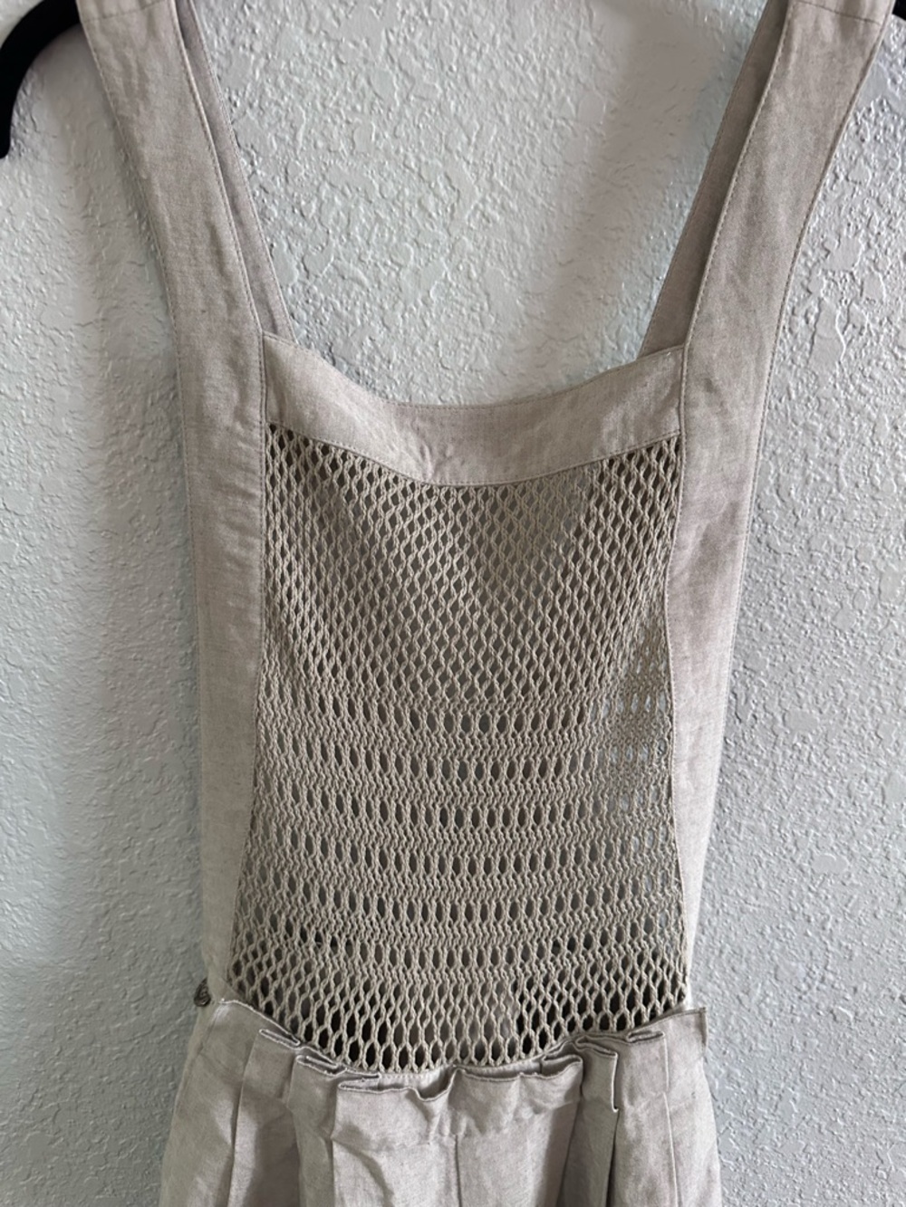 Nanette Lepore Linen Wide Leg Jumpsuit Crochet Bib Suspender Pants Neutral Boho - Picture 3 of 12